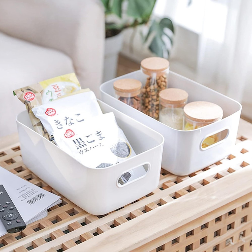 Small Plastic Storage Baskets 8 Pack White Portable Stackable Multipurpose BPA