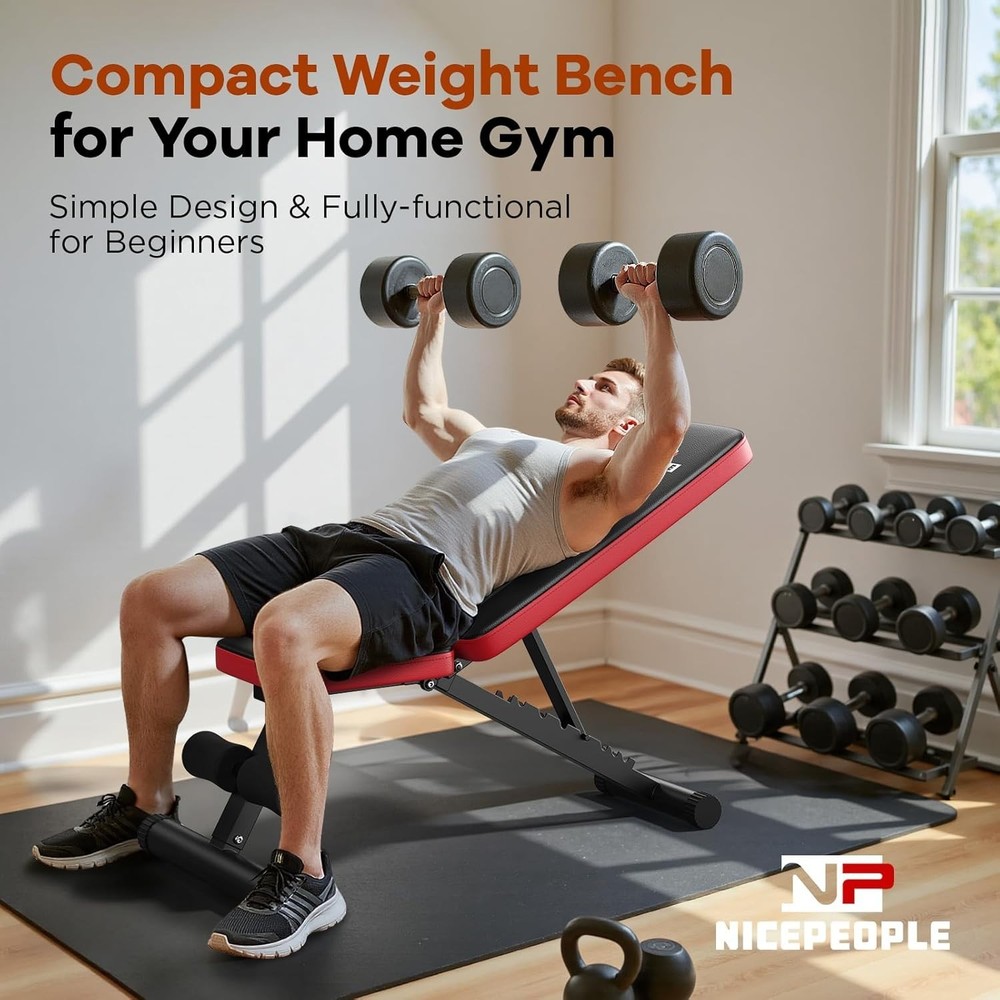NICEPEOPLE Basic Weight Bench for Home Gym Foldable Workout Bench with 8