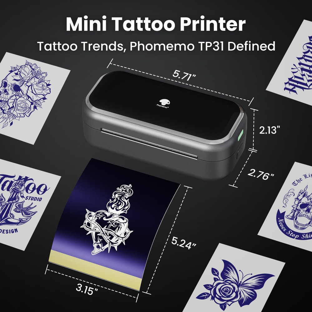TP31 Mini Tattoo Stencil Printer,Bluetooth Tattoo Printer with 30Pcs Transfer Pa