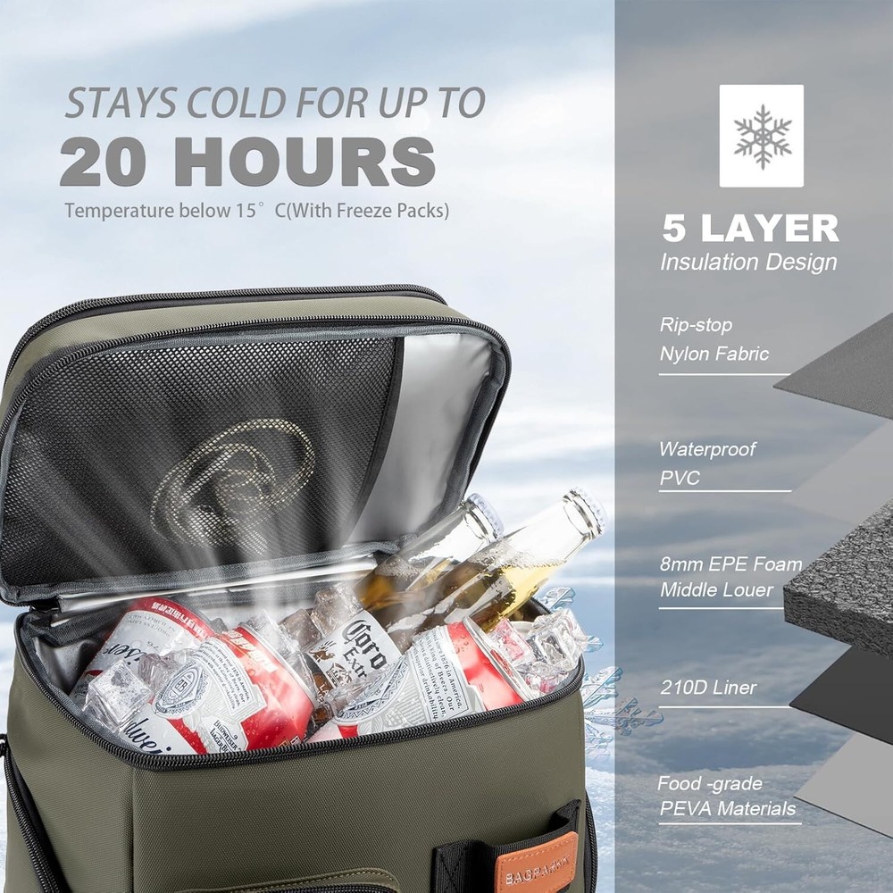 33-Can Cooler Backpack, Double Compartment, Waterproof, Camping Beach