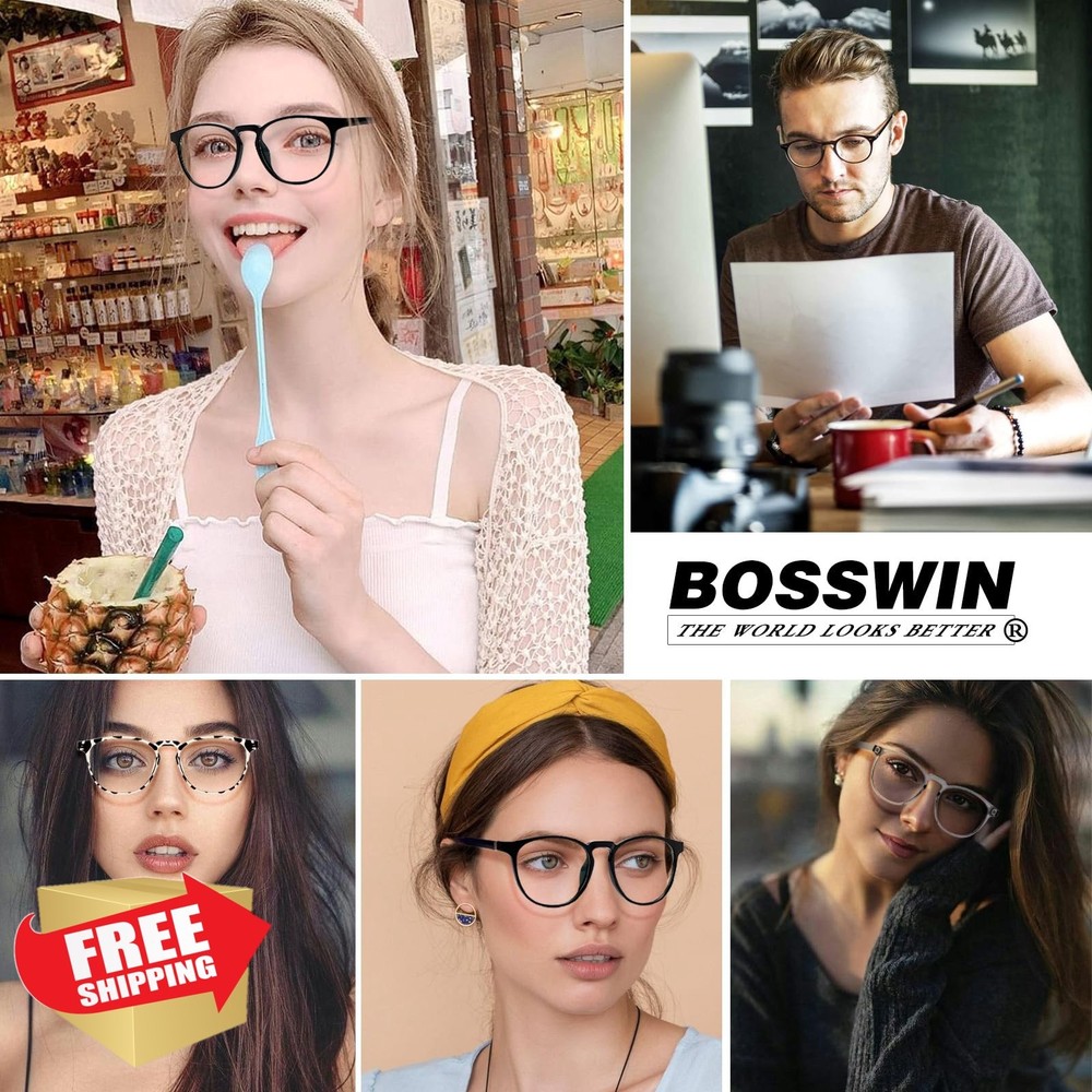 BOSSWIN Blue Light Blocking Glasses 4 Pack Men Women