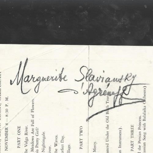 1920's Hand Signed program by Princess Agreneva Slaviansky, conductor