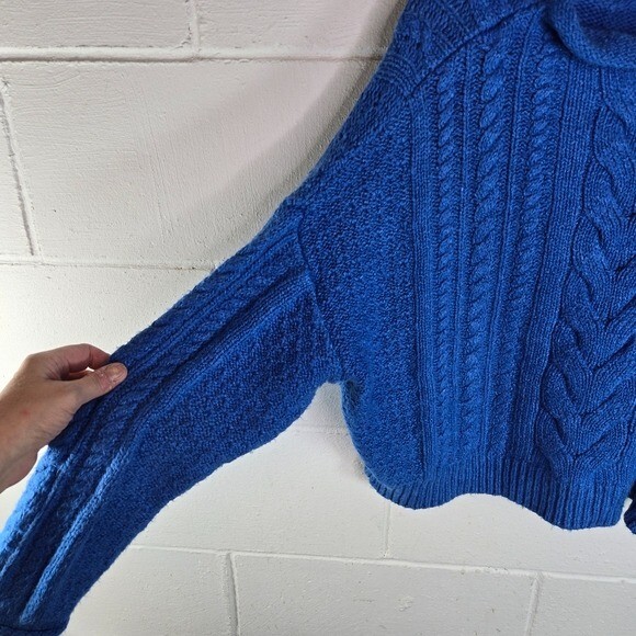 Anthropologie Pilcro blue cable knit rolled mock pullover sweater medium