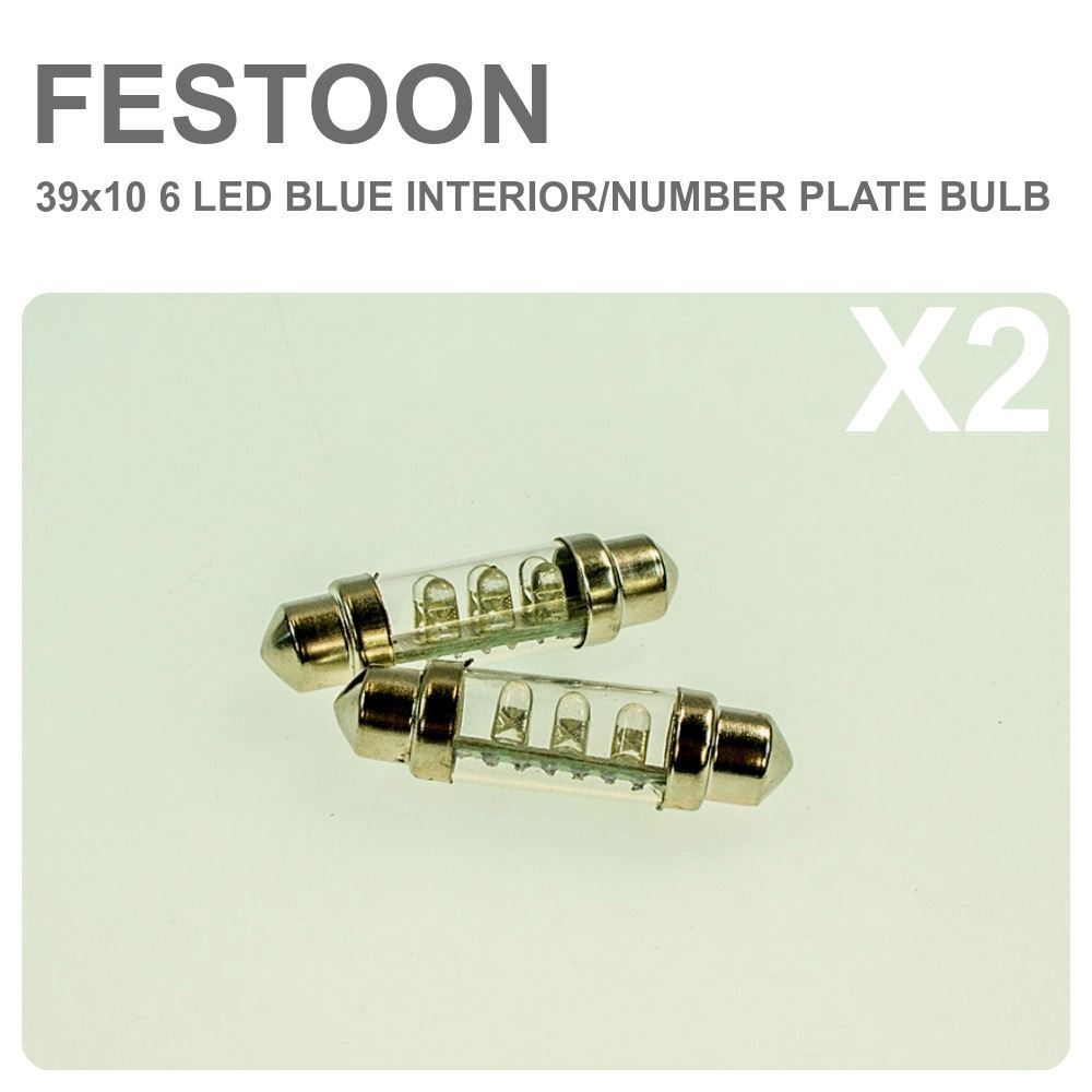 Replacement Festoon 38-39X1 6 Blue LED Number Plate Light Bulb x2