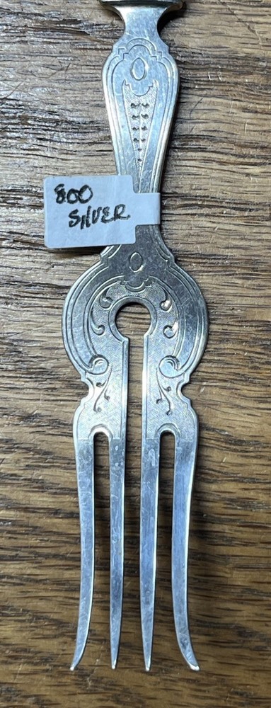 Extremely Ornate Solid .800 Silver Flared Time Hors D’oeuvre Fork No Monogram