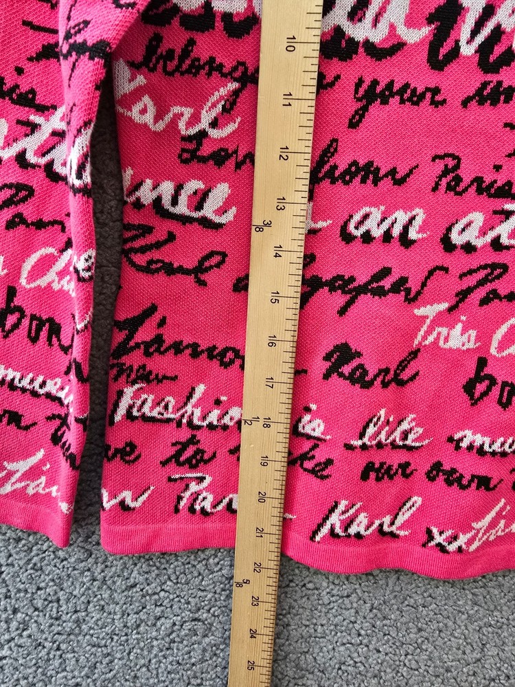 KARL LAGERFELD PARIS Allover Script Sweater Women's XS Teaberry Multi Pullover