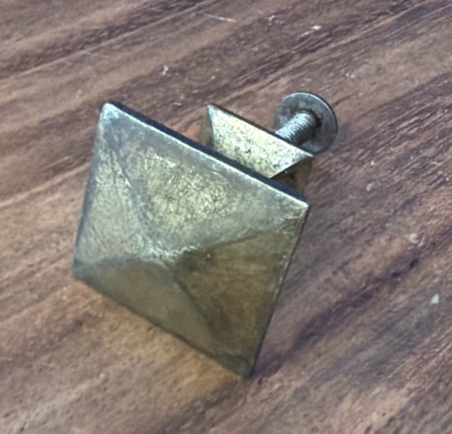 Antique/Vtg Solid Brass Mission Style Drawer Pull Square W Raised Bevel Pointed