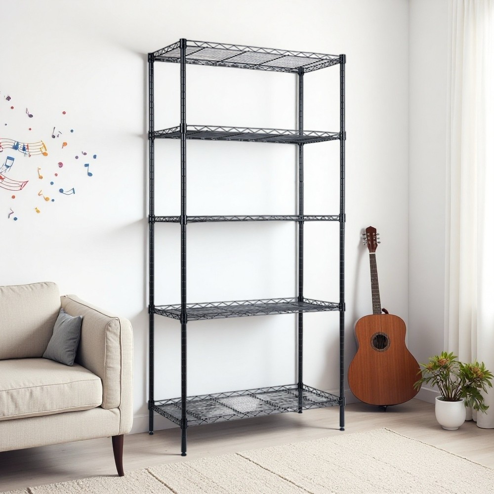 5-Tier Wire Shelving Unit - Adjustable, Black & Modular Kitchen Storage Rack