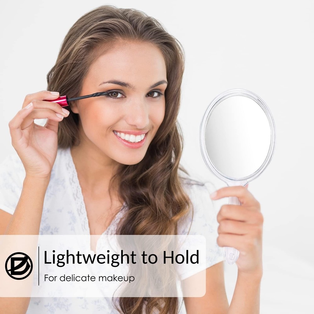 Hand Mirror Double-sided Handheld Mirror 1x/ 2x Magnifying Mirror with Handle Tr