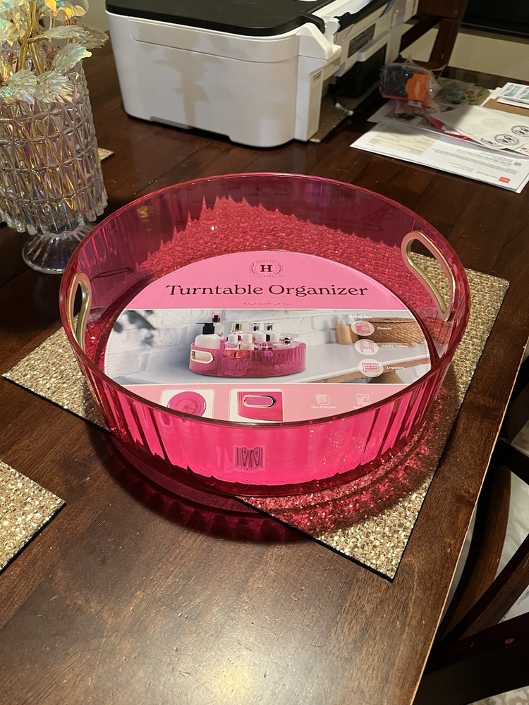 Hot pink turntable organizer