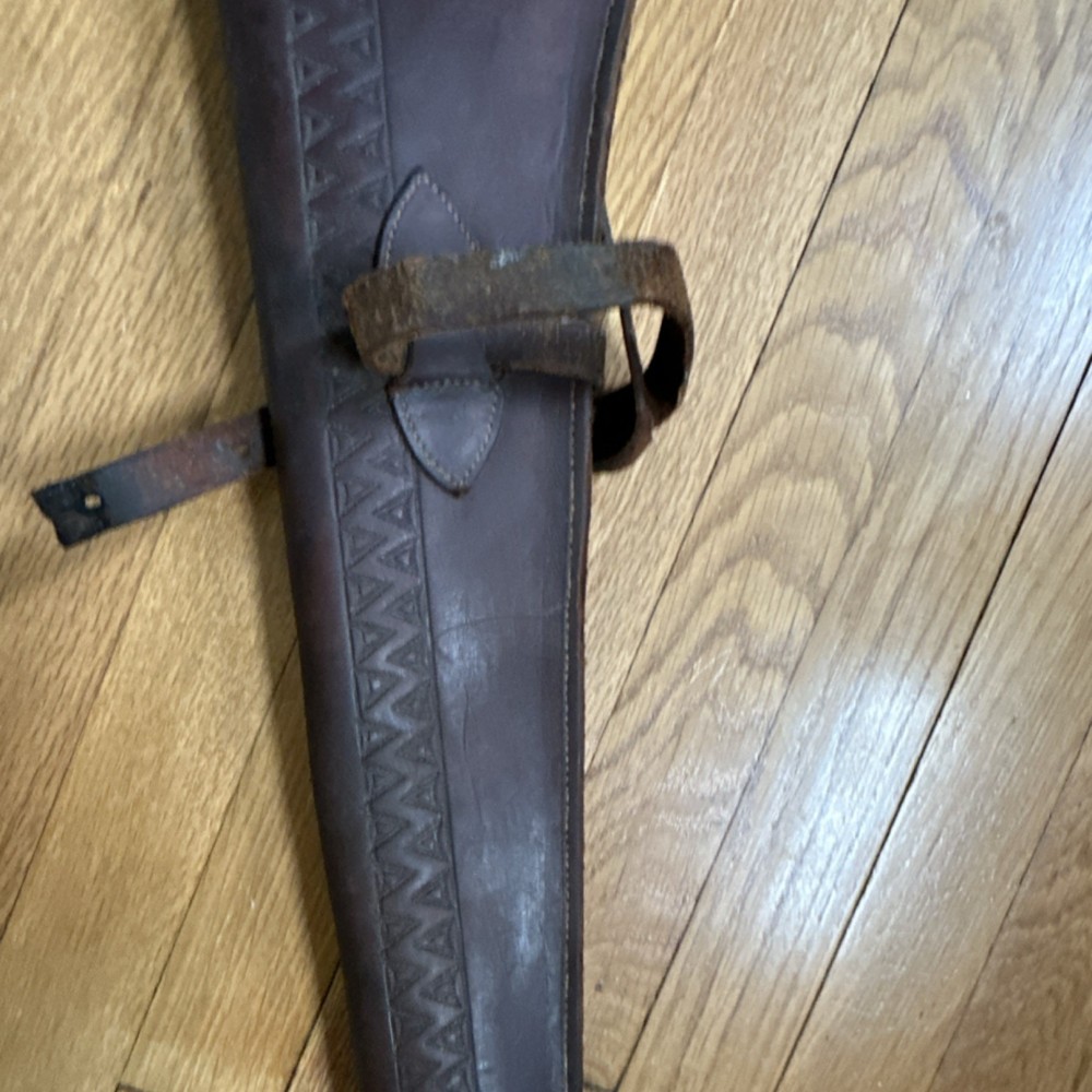 V.L. & A. Brown Leather Rifle Gun Sleeve/Drawstring Closure Saddle Strap Broken