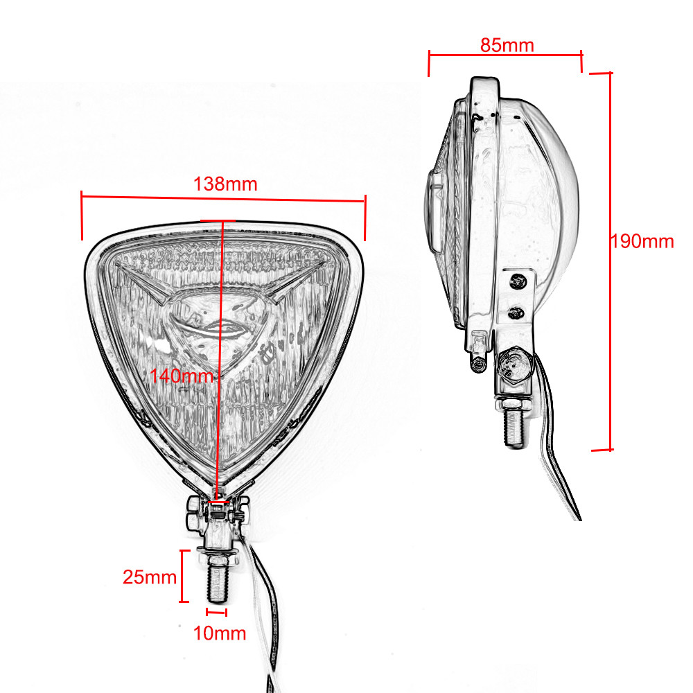 Chrome Motorcycle Triangle Headlight Lamp Flat Back For Harley Chopper Bobber