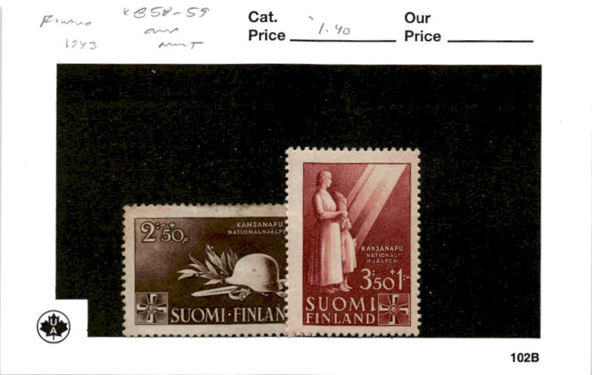 Finland, Postage Stamp, #B58-B59 Mint Hinged, 1943 World War 2 (AC)