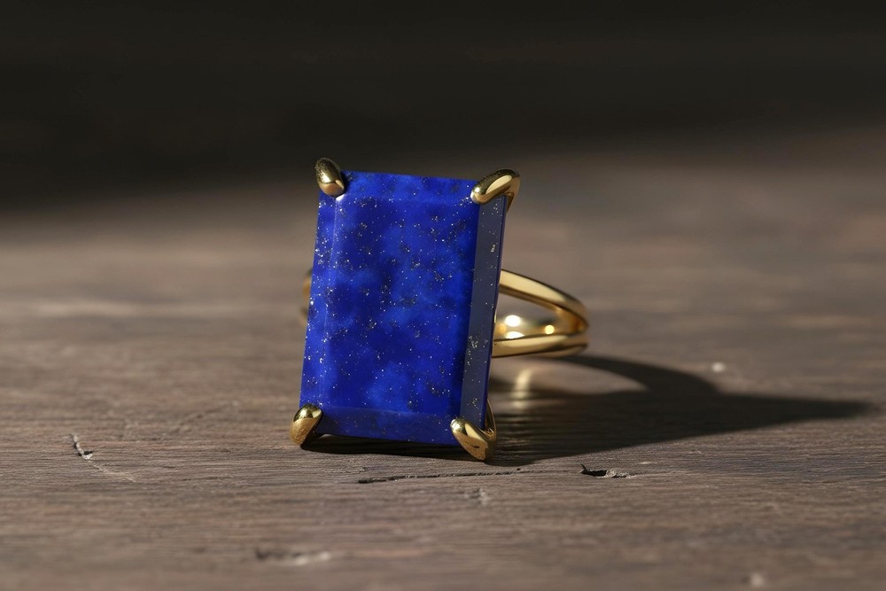 Lapis Lazuli Ring Anemone Jewelry Rectangular 14k Gold Filled Birthstone
