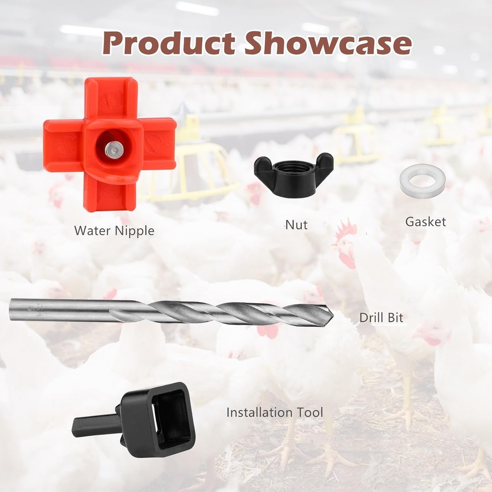 Chicken Water Nipples Automatic Poultry Drinker Kit with Drill Bit Tool 15PCS..