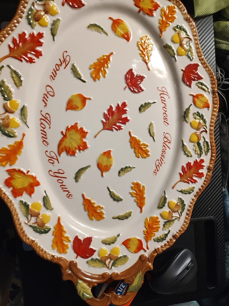 Temptations Harvest Blessings Autumn Leaves Textured 20" Serving Platter Fall