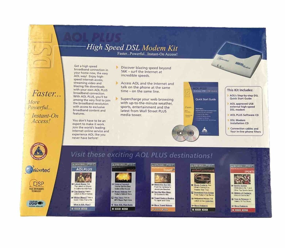 AOL Plus High Speed DSL Modem Kit Vtg Tech Computer History Man Cave Internet