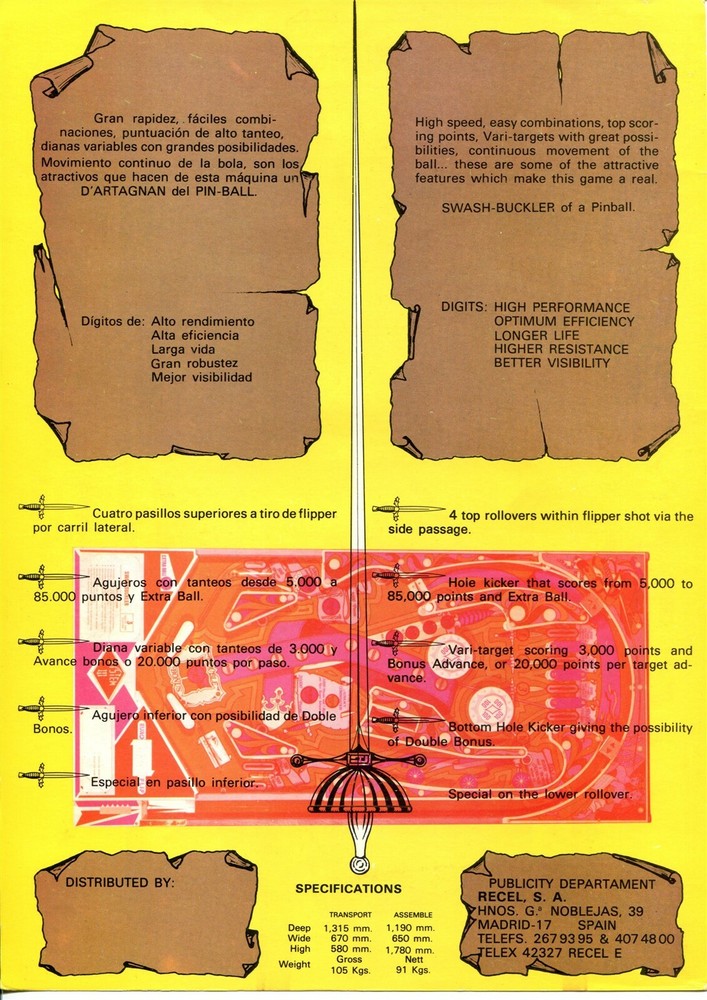 Cavalier Recel Pinball Flyer/ Ad/ Brochure