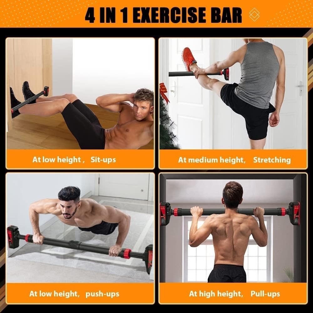 Adjustable Strength Training Bars Pull-Up Bar Without Screw for Doorway 440 Lbs