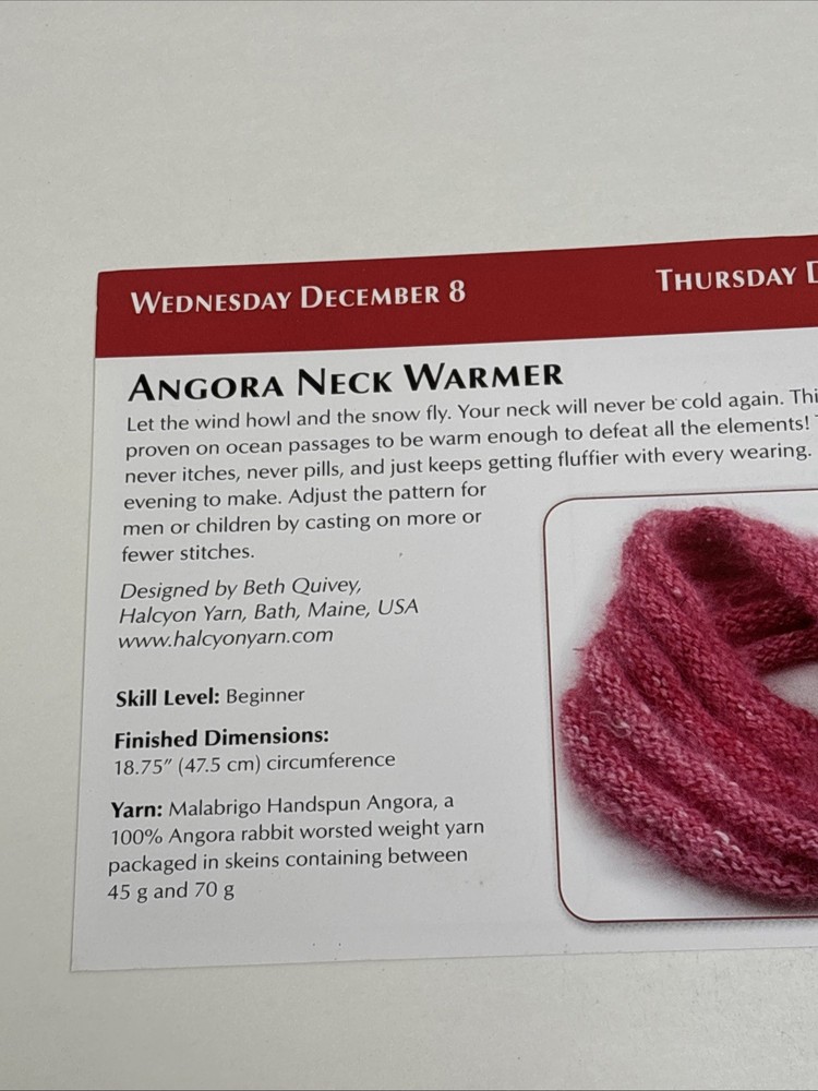 Angora Neck Warmer Knitting Pattern Card Page