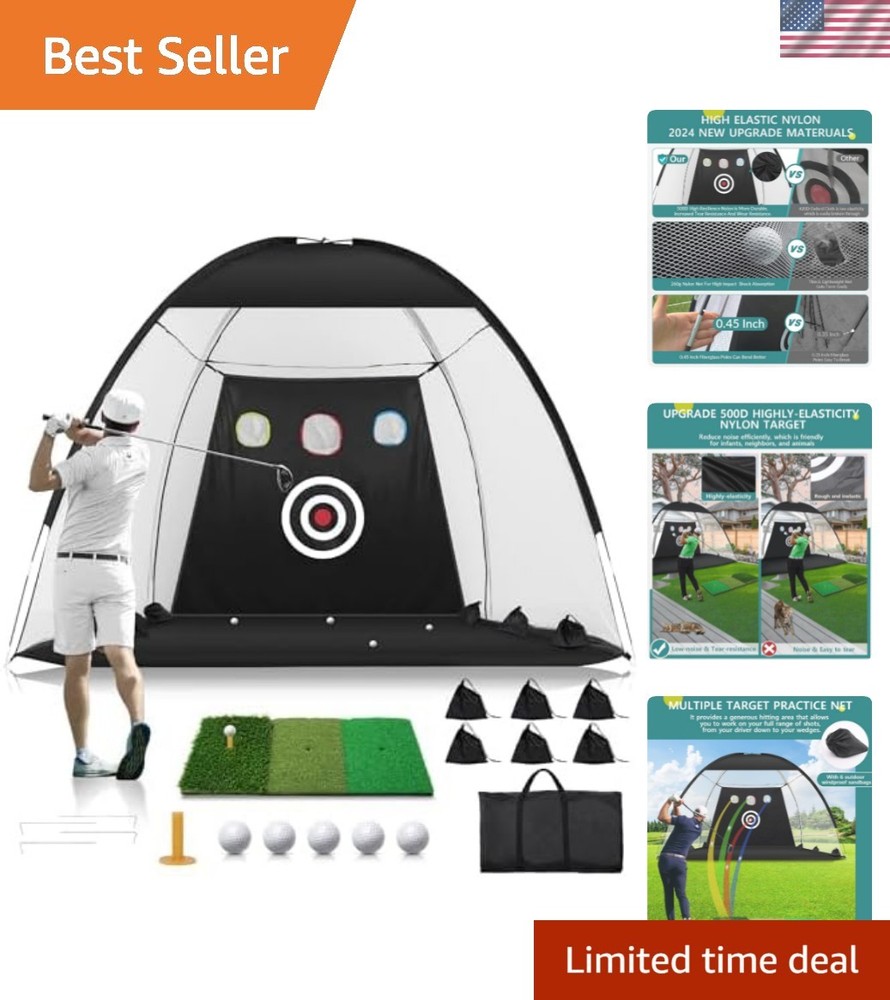 Golf Net: 10x7FT Golf Practice Net for Backyard Driving, Hitting Net with Tri...