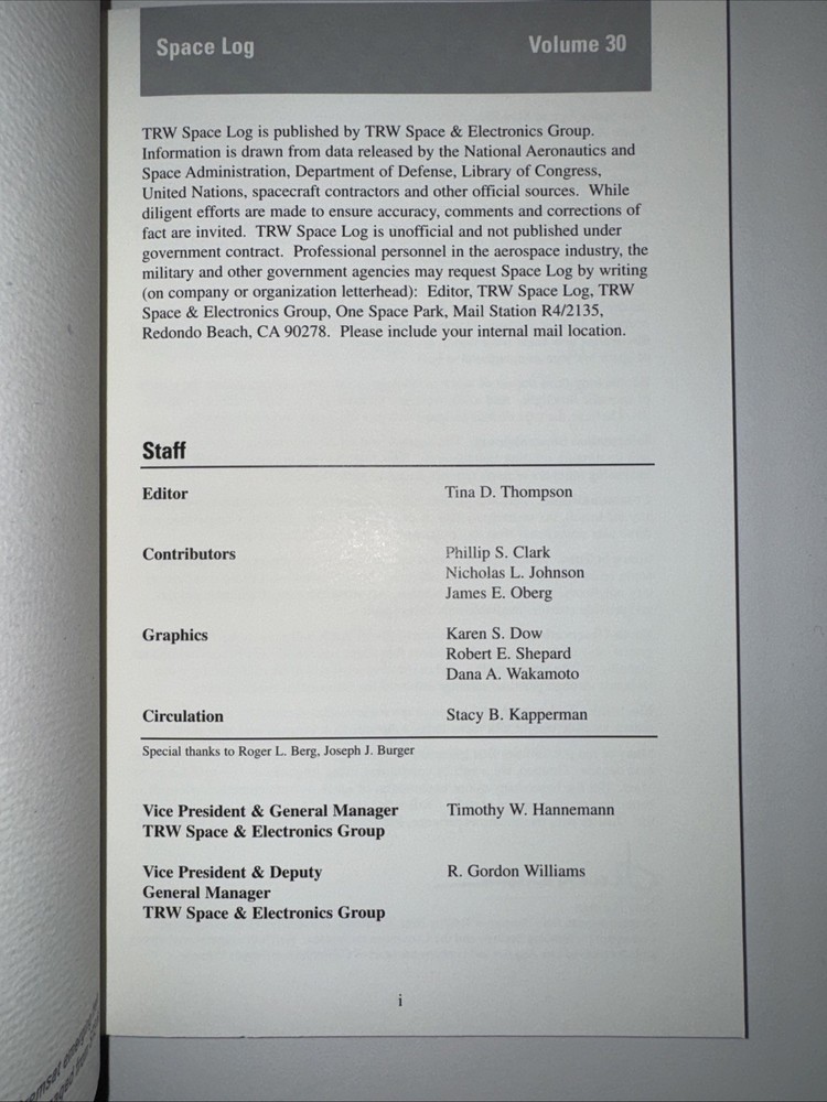 TRW Space Log 1994 Volume 30 New