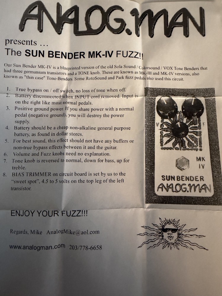Analogman Sun Bender MK-IV