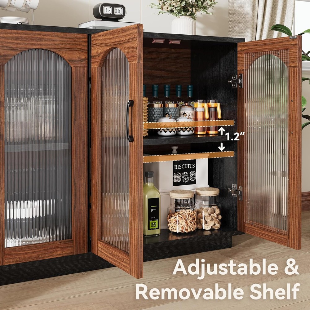 Bedspick Sideboard Buffet Cabinet with Storage, 55.1" Table with 4 Fluted Glass
