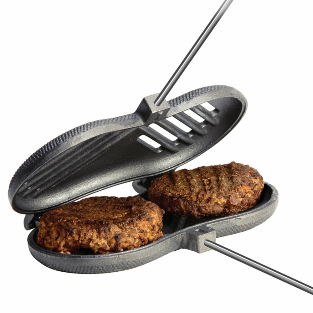 Rome 1525 Original Double Burger Griller. Solid Cast Iron Cooker for Campfires!