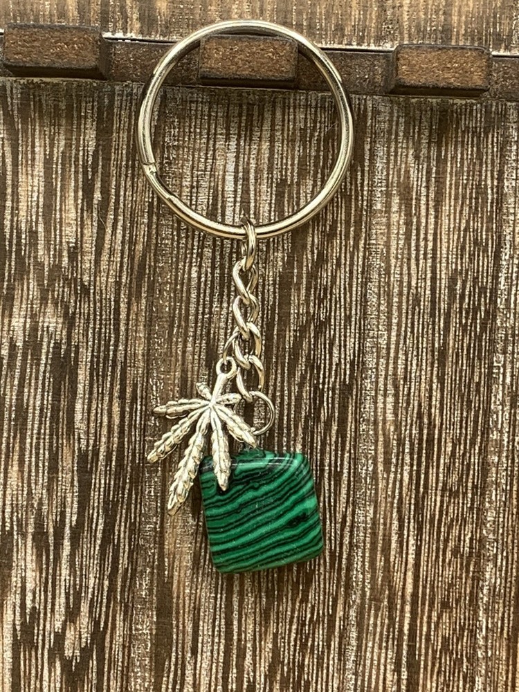 Malachite Crystal & Pot Leaf Keychain