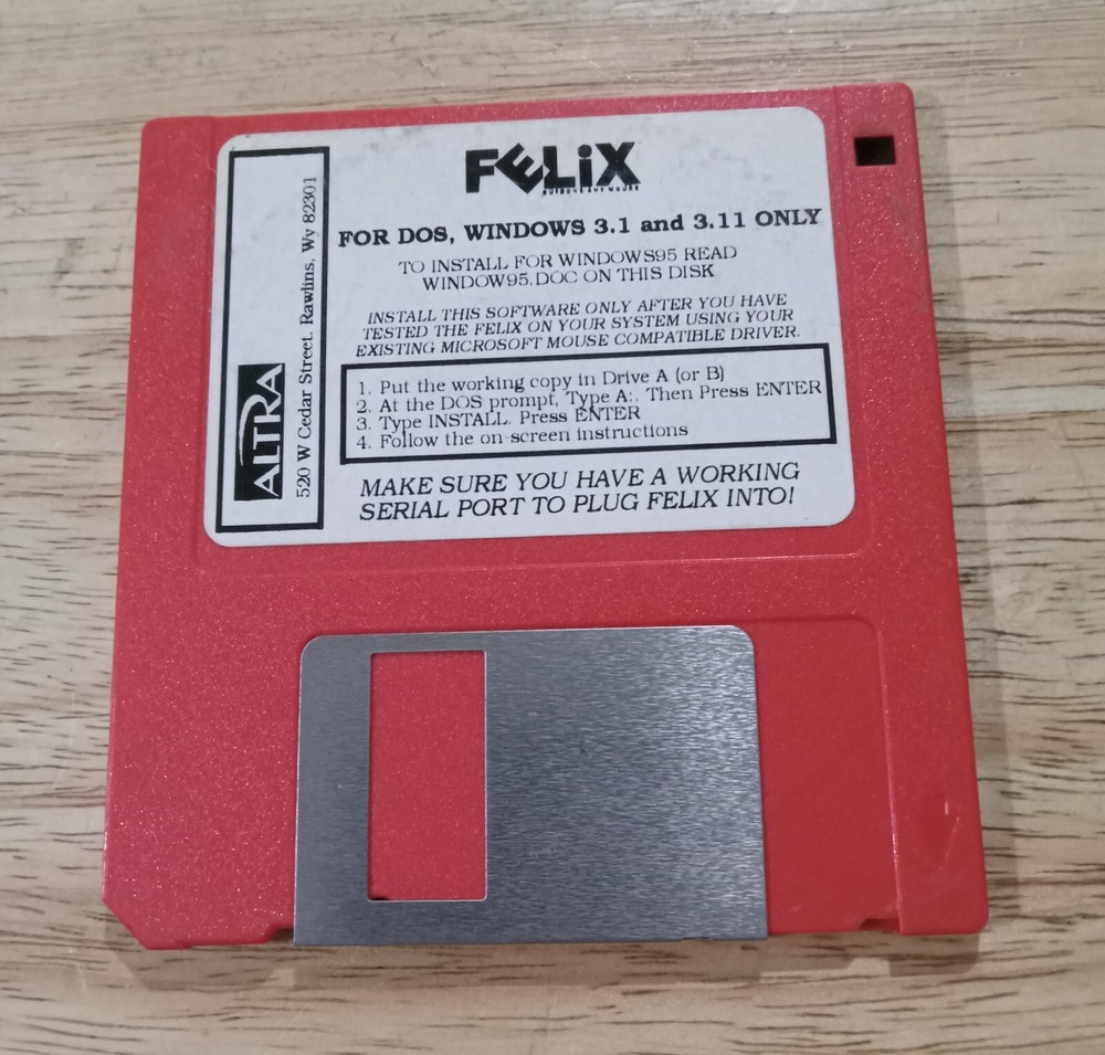 3.5" Software Disk for Felix Altra Computer Mouse Pointer for DOS Windows 3.1