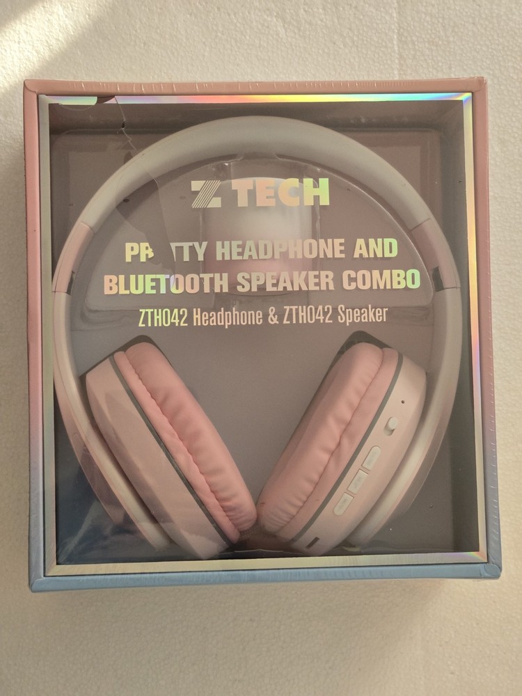 ZTECH PRETTY HEADPHONE AND BLUETOOTH SPEAKER COMBO ( NEW ) PINK & WHITE