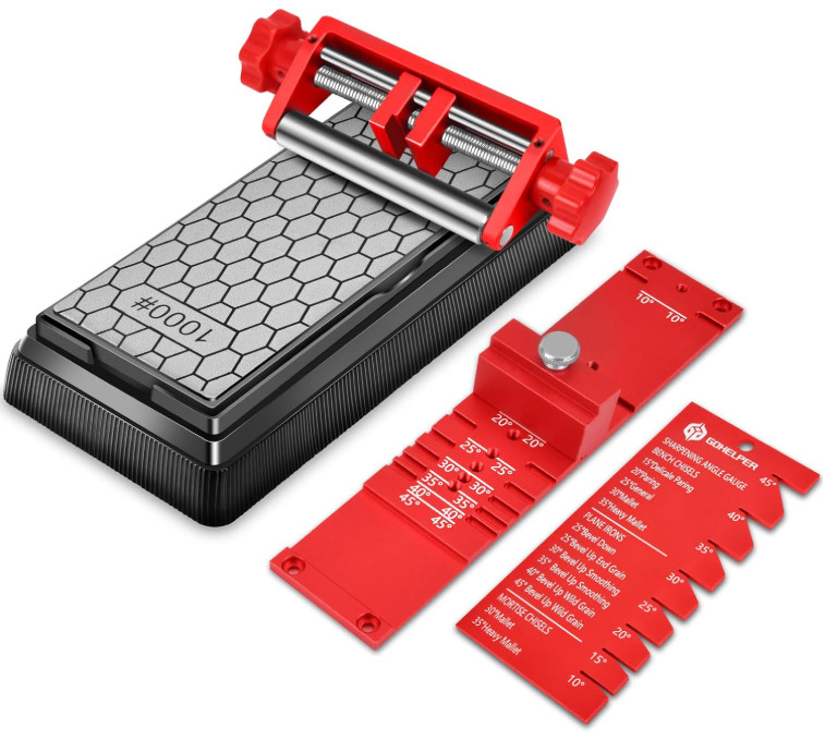 Chisel Sharpening Jig w/ Diamond Stone 400/1000 Grit, 10°–45° Angle Guide
