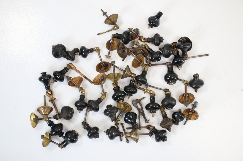 Antique Victorian Ebony Brass Drawer Pull lot teardrop