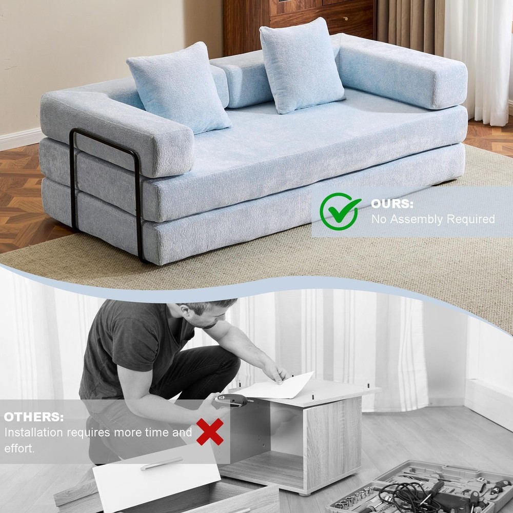 Floor Couch Chenille Fabric,Convertible Floor Sofa Bed-with Pillow Back Support