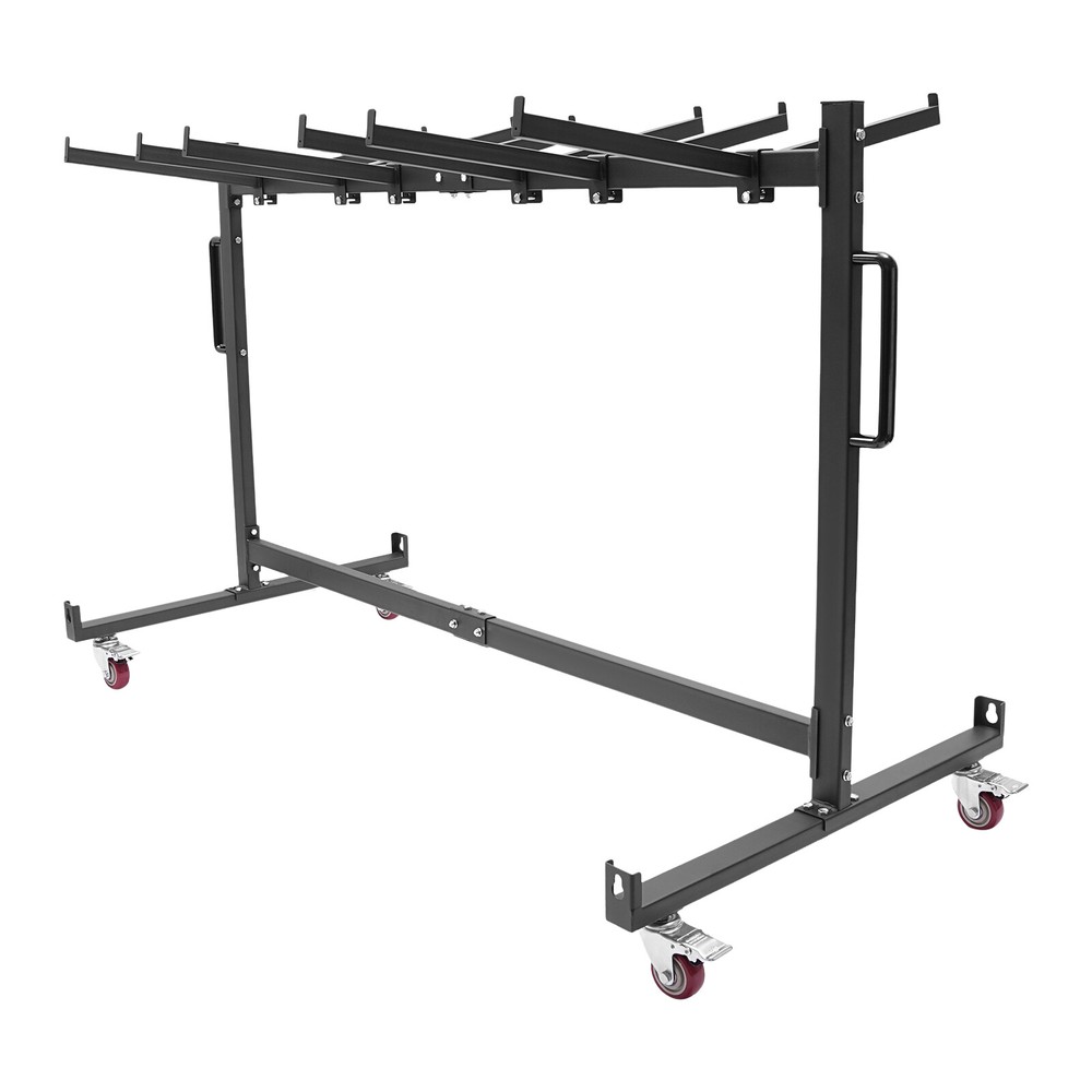 Table Cart Adjustable Spacing Folding Table Cart, Folding Table Trolleys, Black