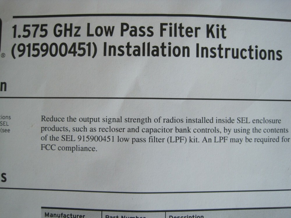 Schweitzer SEL Low Pass Filter Kit Mini-Circuits VLF Amphenol RF Right Angle SMA