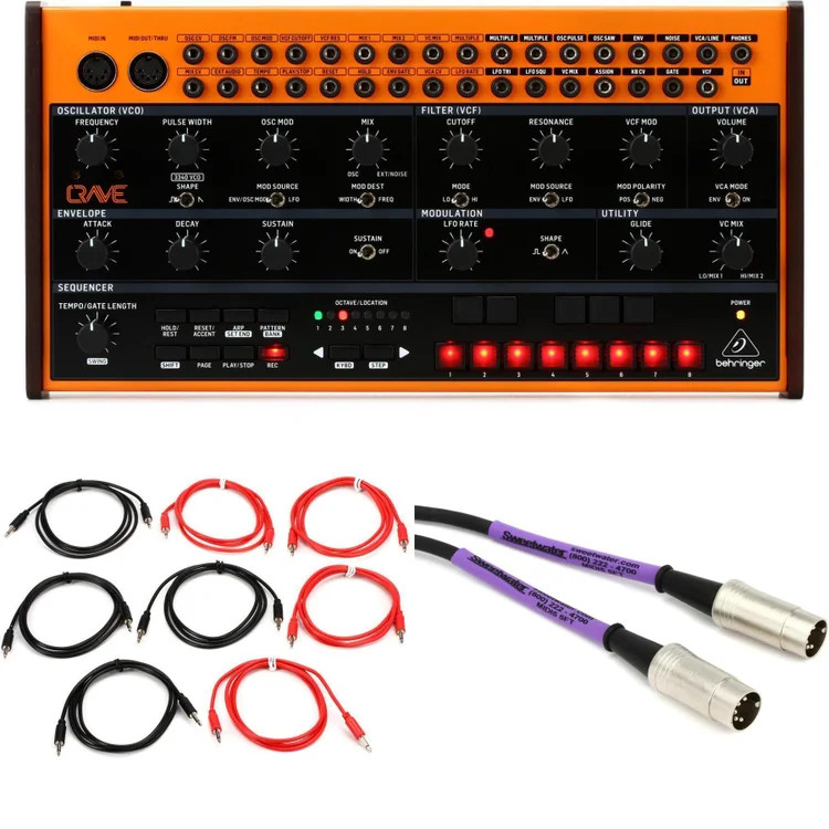 Behringer Crave Analog Synthesizer with Sequencer and Cables