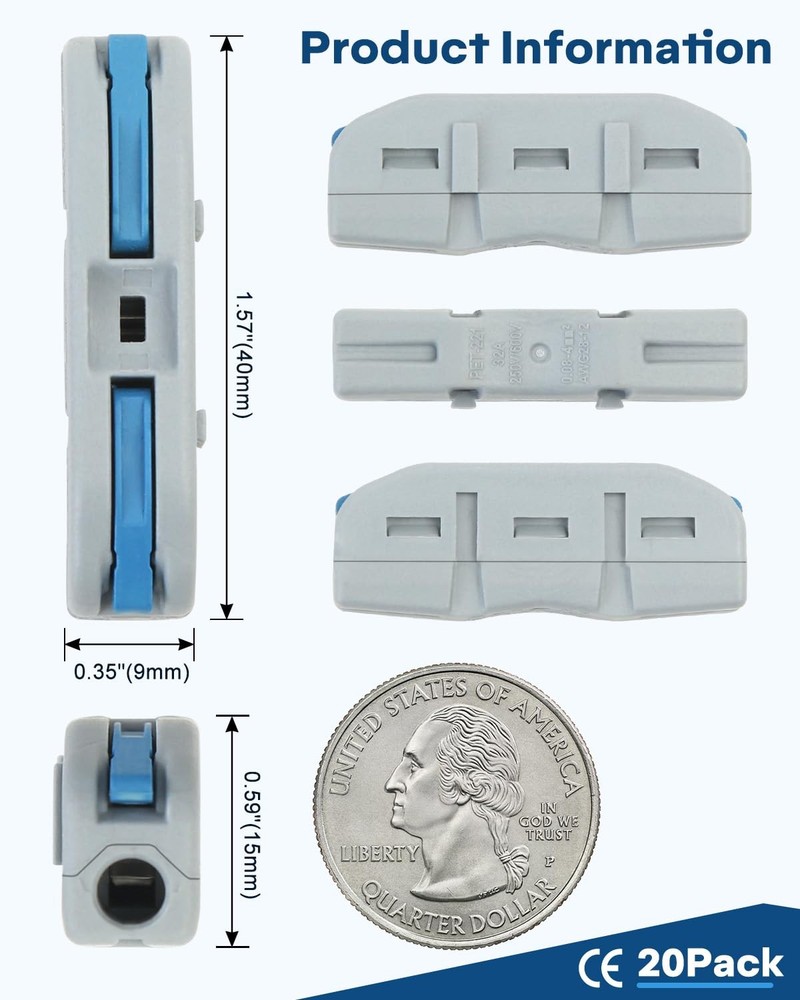 20Pcs Quick Connect Electrical Splicing Wire Connectors Terminal Block Connector
