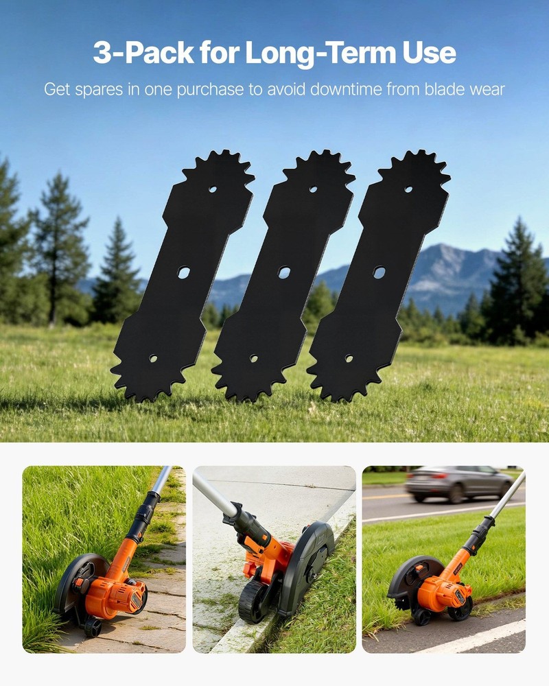 Edger Replacement Blades 8.8in, 3-Pack, Sharp Multi-Serrated, 65Mn Steel, WP