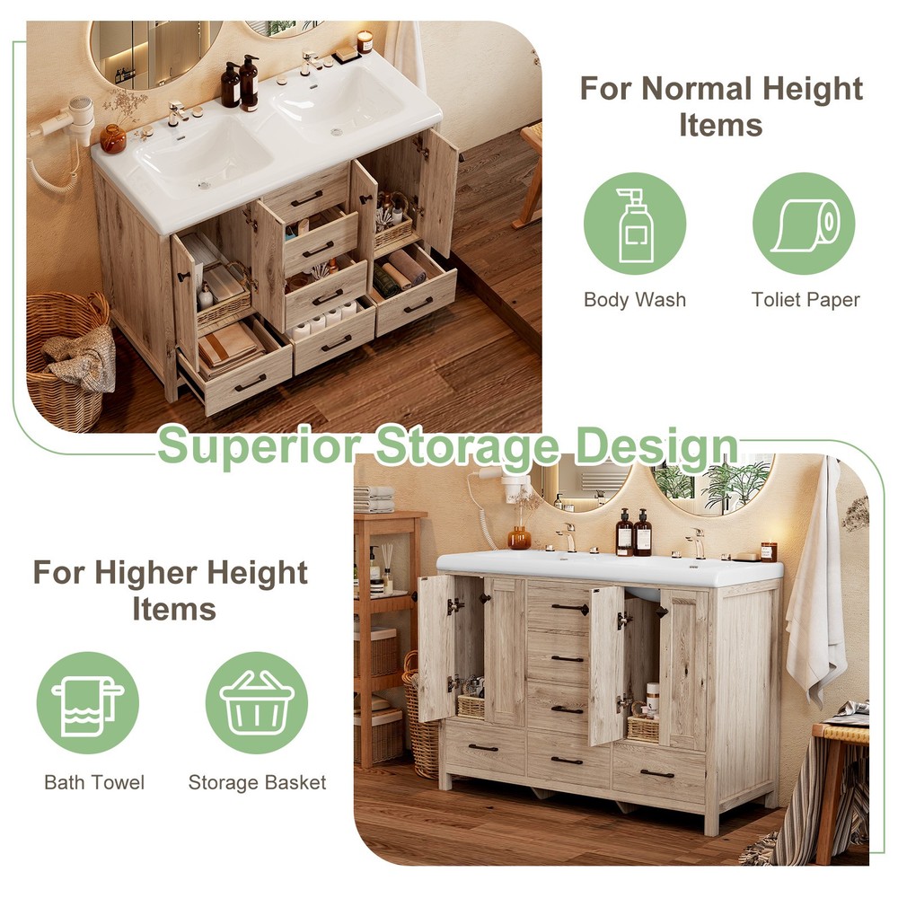 Modern Bathroom Vanity with Double Ceramic Sink Large Bathroom Vanity Cabinet