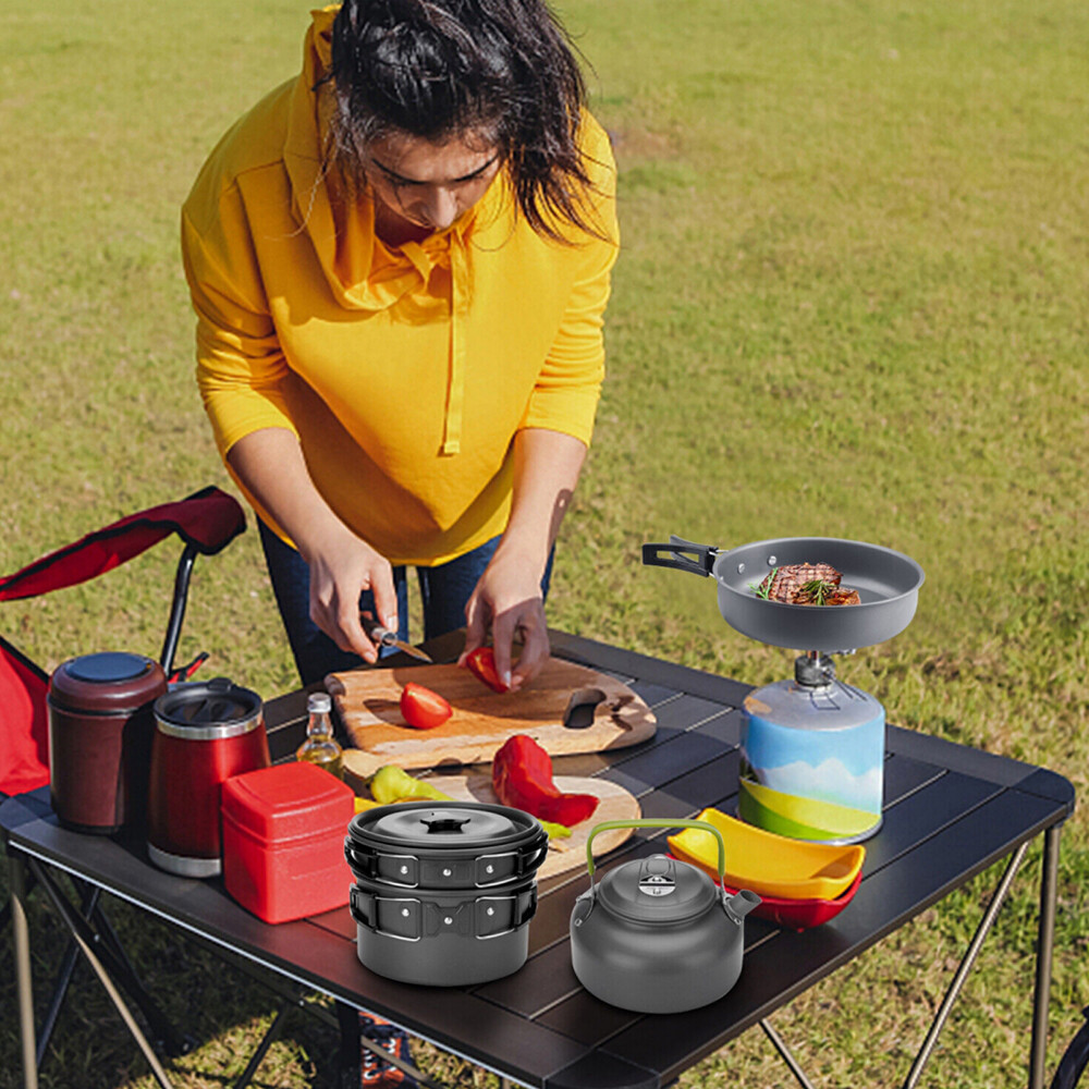 10PCS Camping Cookware Mess Kit for Backpacking Gear – Camping Cooking Set