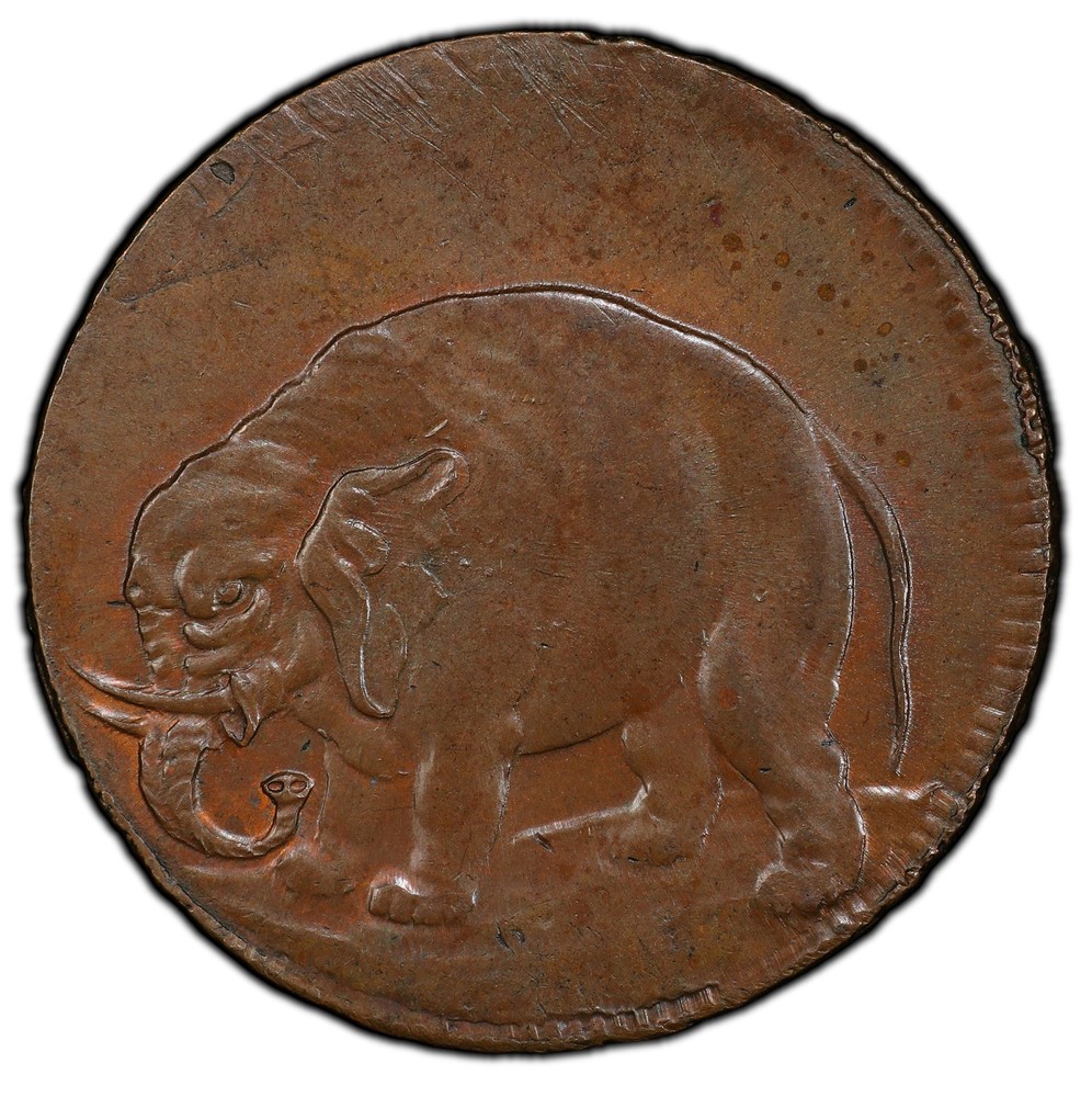 ELEPHANT LONDON, THIN 1/2 P PCGS MS 65 BN
