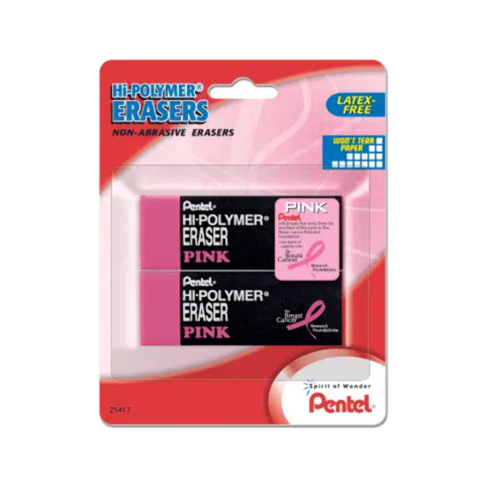 Pentel Hi-Polymer® Block Eraser Large Pink, 2 Pack