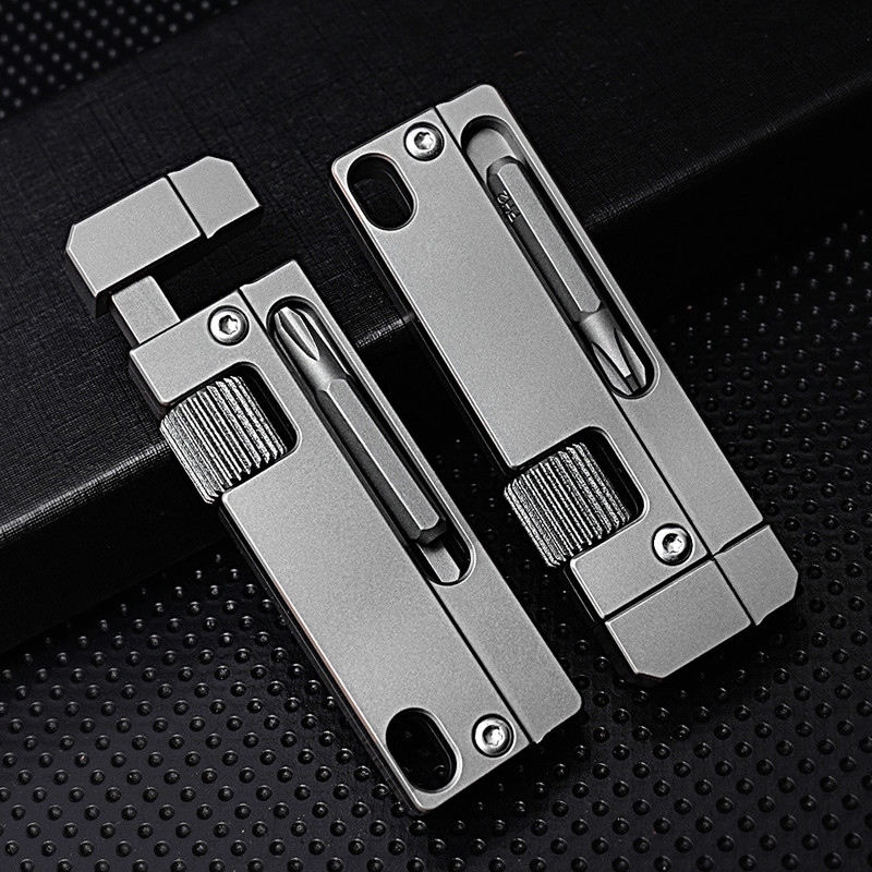 Titanium Mini Multi Tools Adjustable Wrench Pocket Pry Bar Crowbar Bits EDC Tool