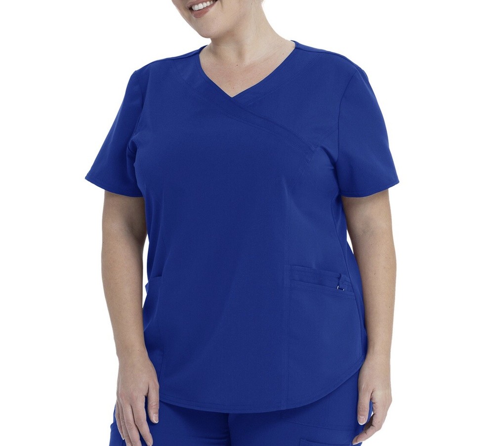 Womens XL Solid Blue Scrub Top Mock Wrap V Neck Premium Ultimate Scrubstar