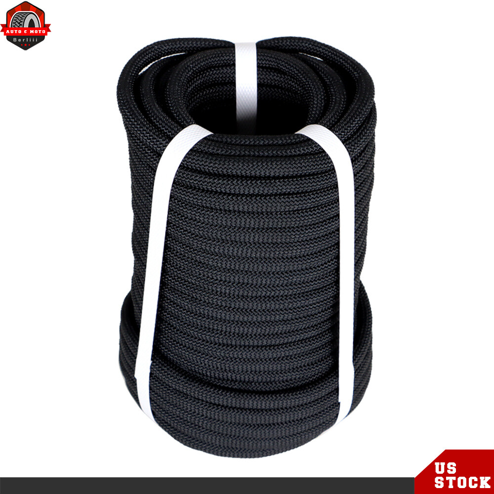 3/8" × 100' Black Polyest Rope High Strong Pulling 3520Lbs Braided Rope