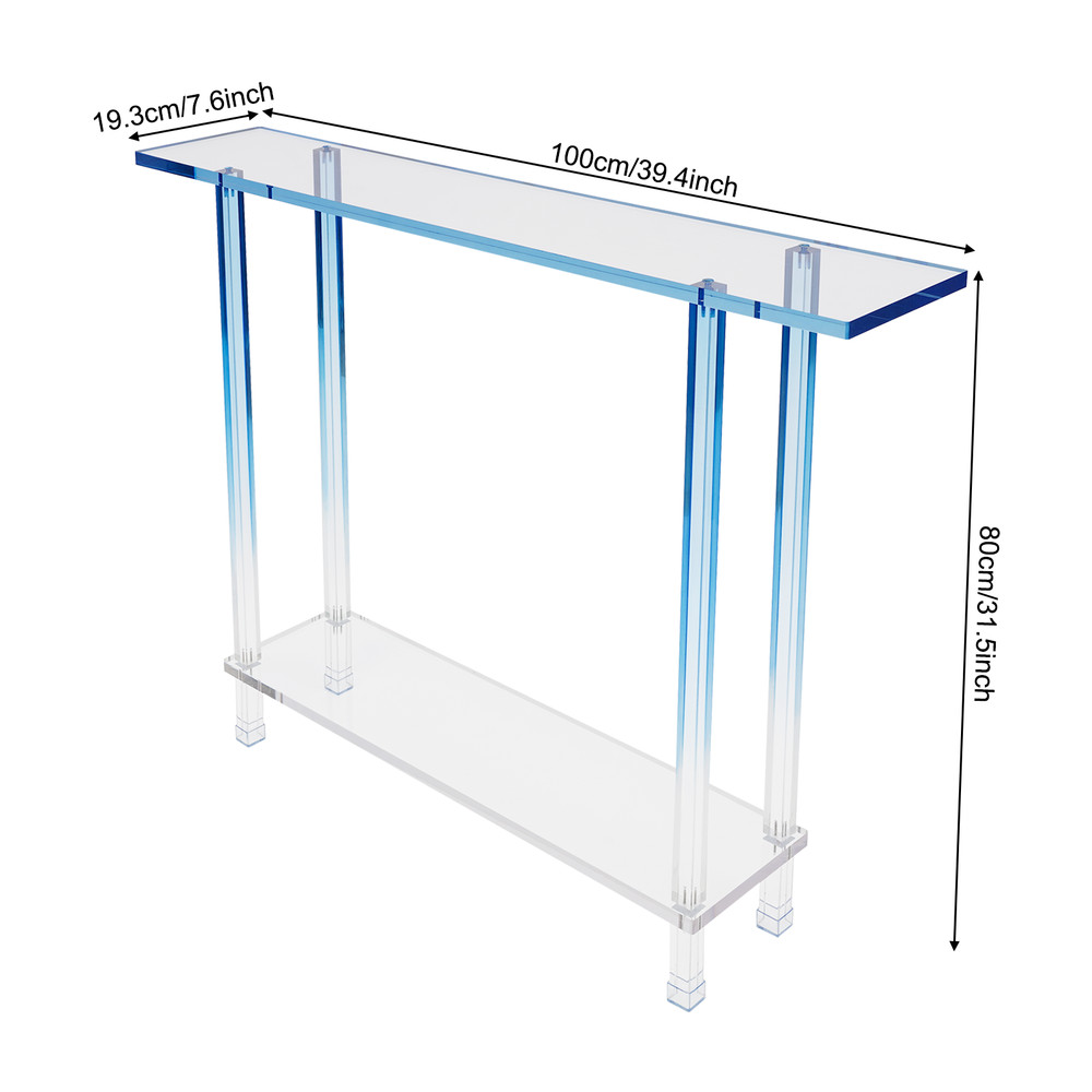 Acrylic Side Table Gradient Clear Blue Entryway Table Narrow Side Table