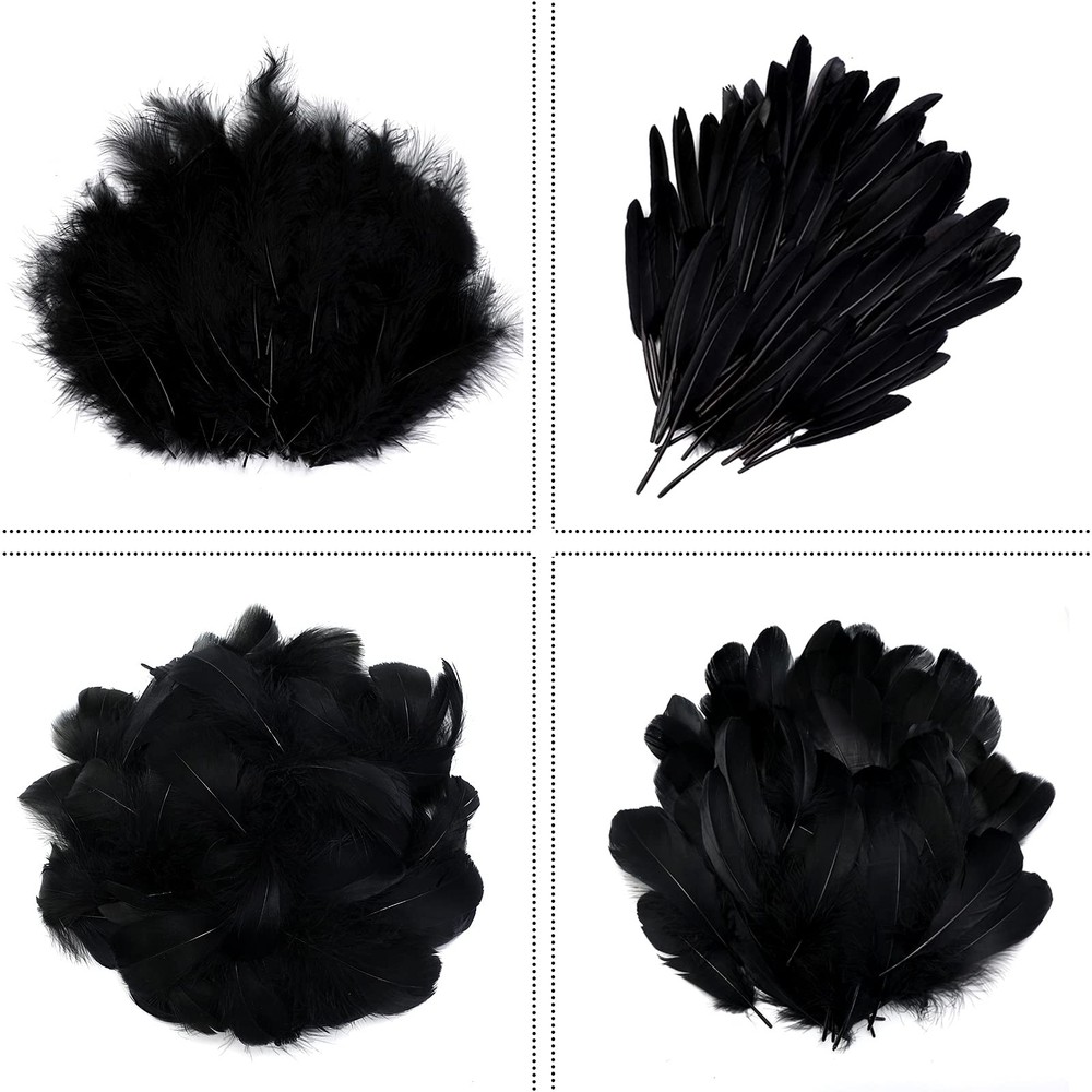 4 Styles Assorted Black Crafts Feathers For DIY Decoration Party Accessory