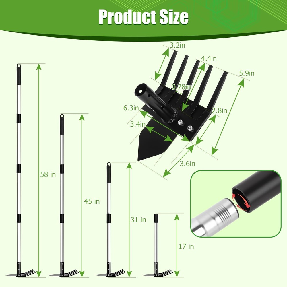 Poiyham 2-in-1 Hoe Garden Tools, 17-58" Weed Puller Tool with Long Handle, He...